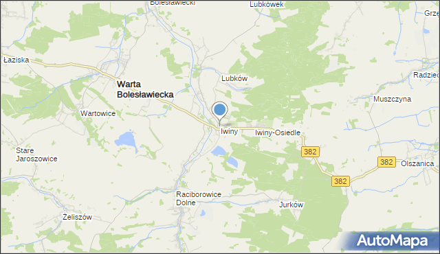 mapa Iwiny, Iwiny gmina Warta Bolesławiecka na mapie Targeo